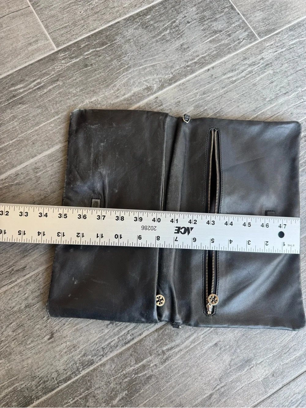 Tory Burch Reva Croc Embossed Patent Leather Fold over clutch bag